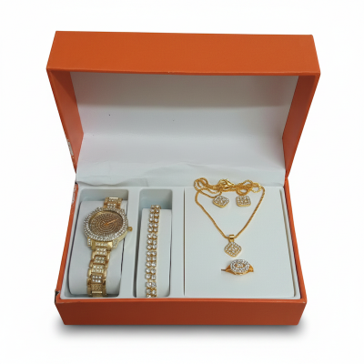 Picture of Best Selling Luxury Crystal Jewellery & Watch Gift Set – 6 in 1 Combo (Gold & Silver)  Perfect for Gift | Party Wear | Premium Fashion Set