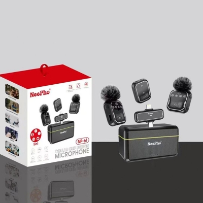 Picture of NeePho NP-61 Dual Wireless Microphone 5-in-1 | Noise Cancelling Lavalier Mic Type-C & Lightning | Vlogging, Live Streaming, Interview, YouTube Recording