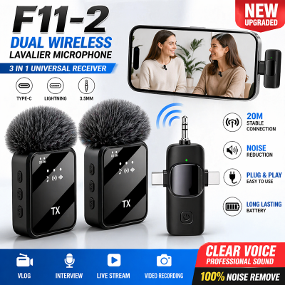 Picture of F11-2 Wireless Lavalier Microphone Dual Mic 3 in 1 Type-C Lightning 3.5mm Clip Mic for Mobile Vlog Recording Interview YouTube Facebook Live Noise Reduction Wireless Mic