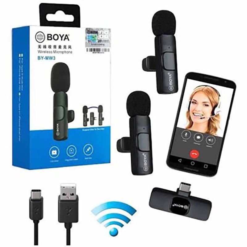 Picture of BOYA BY-MW3 Dual Wireless Microphone Type-C Lavalier Mic for Android Phone | Plug & Play Noise Reduction Recording Mic for Live Streaming, Vlog, Interview, Podcast, YouTube, Facebook Live