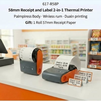 Picture of Mini 58mm Portable Thermal Printer – Bluetooth & USB POS Receipt & Label Printer, 2-Inch Paper width, 2000mAh Battery, Wireless Mobile Printer for Retail, Food Delivery, Warehouse & Ecommerce, Kitchen Copy