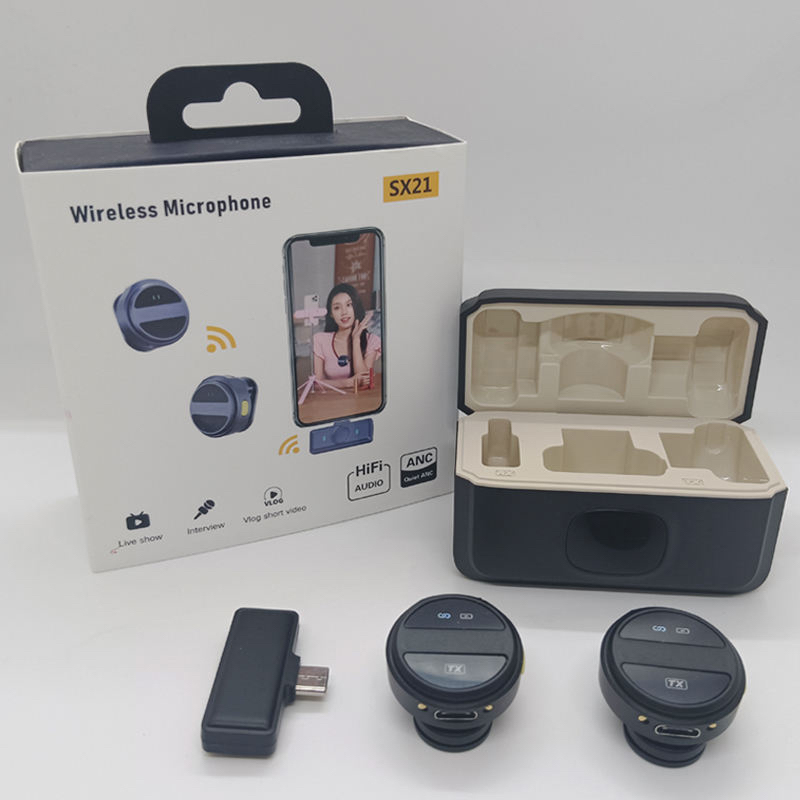 Picture of SX21 Dual Wireless Lavalier Microphone Type-C Noise Reduction Mini Mic for Android iPhone 15 Vlog Interview YouTube Recording 2 Mic Wireless Microphone SX-21