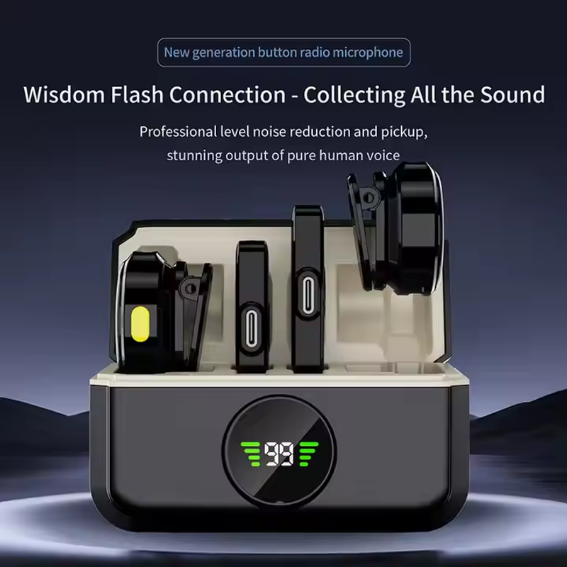 Picture of NP-58 Dual Wireless Radio Microphone Collar with Charging Case | Type-C Receiver | Noise Reduction | 2 Mic Lavalier for Android iPhone Video Recording, YouTube, Interview, Live Streaming
