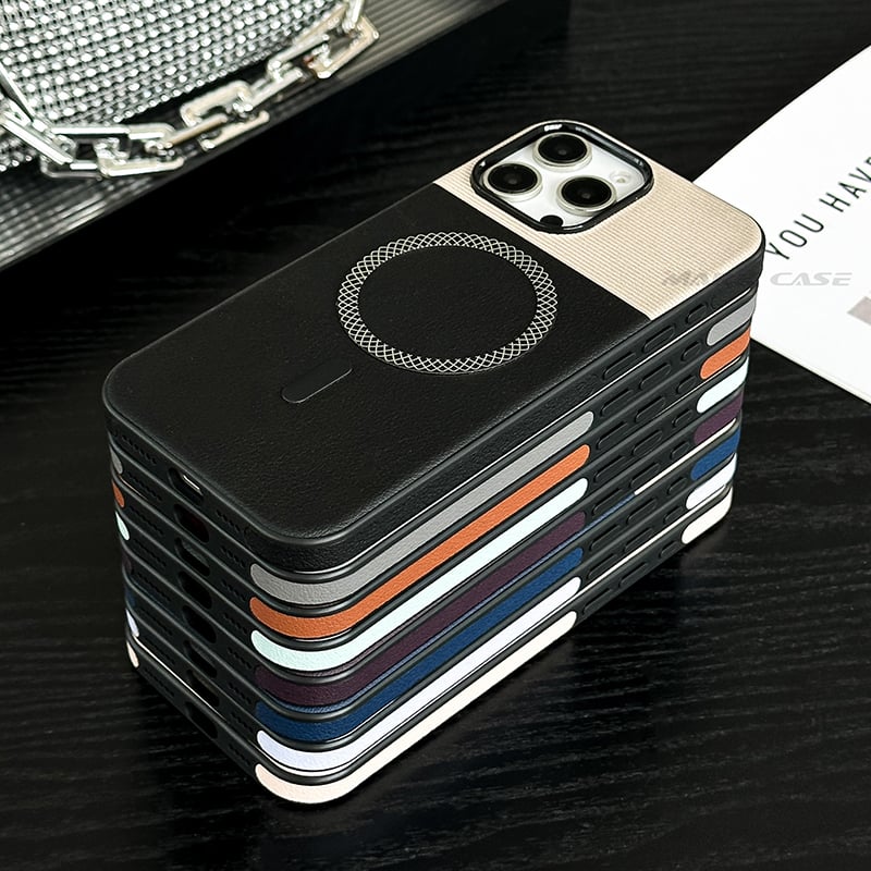 Picture of Splicing Pattern Leather Design Phone Case Accessories Wireless Charging Phone Cover for Samsung Note 8 / Note 9 / Note 10+ / A07 4G / A10 / A15/ A16 / A17 4G / S23 / S24 / A32 4G / A33 / A36 / A52 4G / A53 5G / A55 / A56 Leather Case