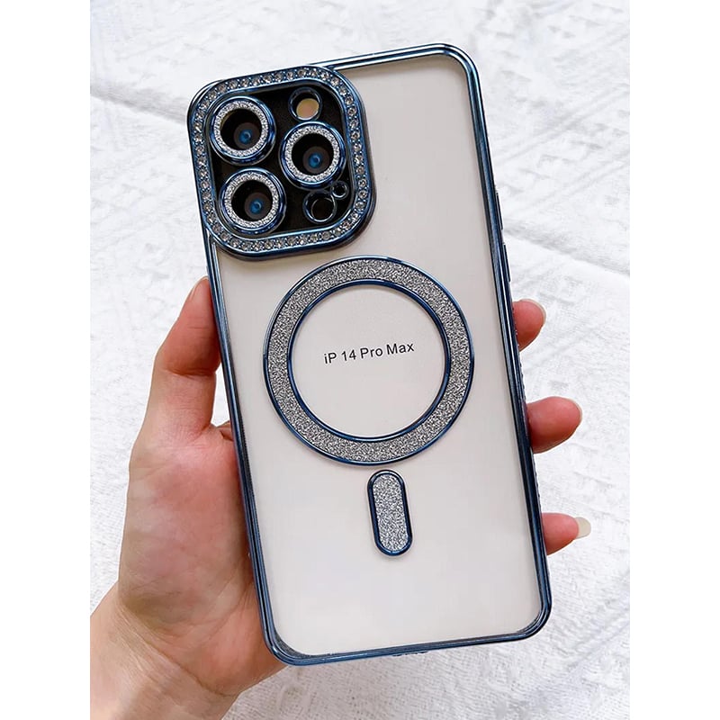 Picture of Glitter Diamond Wireless Charger Phone Cover for iphone 13 Pro Max Magnetic case with Camera Protector