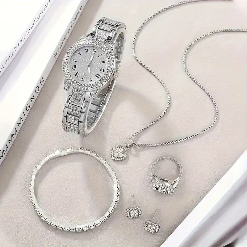 Picture of Best Selling Luxury Crystal Jewellery & Watch Gift Set – 6 in 1 Combo (Gold & Silver)  Perfect for Gift | Party Wear | Premium Fashion Set