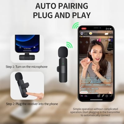 Picture of K9 Dual Wireless Lavalier Microphone 2 Mic Set for Mobile | Type-C/Lightning Plug & Play | Noise Reduction Vlog Interview Mic for Android iPhone