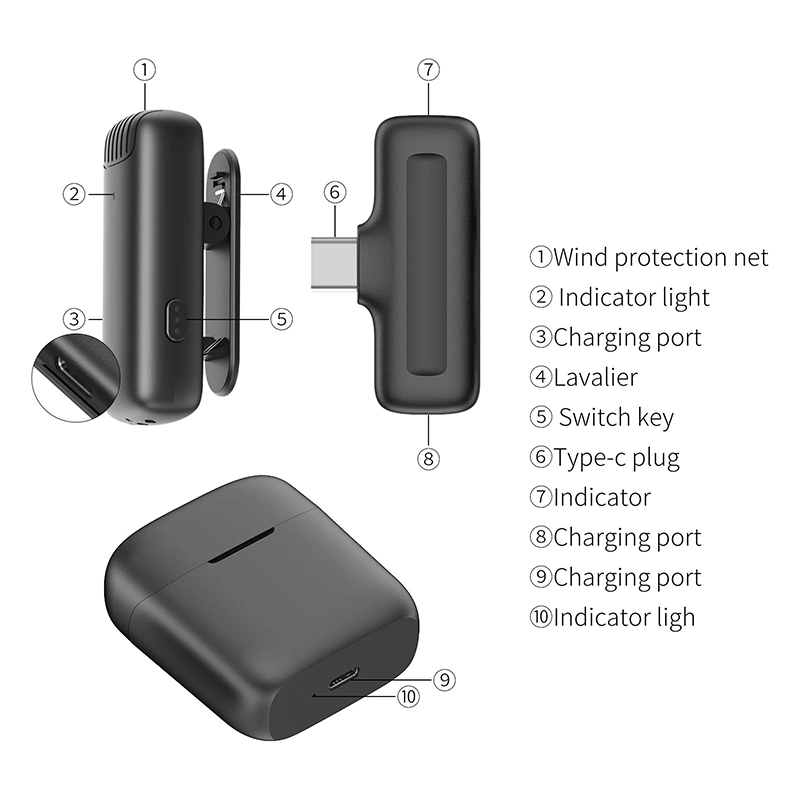 Picture of DK-11 Dual Wireless Microphone Type-C | Dual Mic System | Noise Reduction | Plug & Play | 6-8H Battery | Charging Case | Vlog Live Streaming Mic