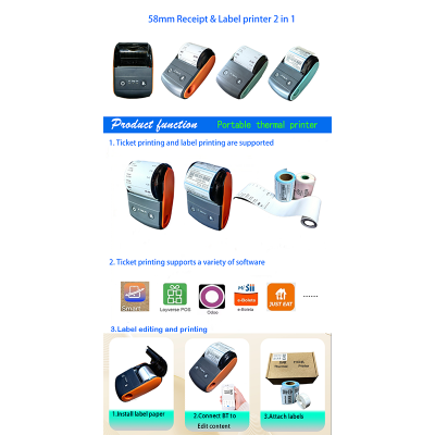 Picture of Mini 58mm Portable Thermal Printer – Bluetooth & USB POS Receipt & Label Printer, 2-Inch Paper width, 2000mAh Battery, Wireless Mobile Printer for Retail, Food Delivery, Warehouse & Ecommerce, Kitchen Copy