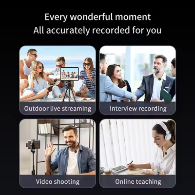 Picture of NP-58 Dual Wireless Radio Microphone Collar with Charging Case | Type-C Receiver | Noise Reduction | 2 Mic Lavalier for Android iPhone Video Recording, YouTube, Interview, Live Streaming
