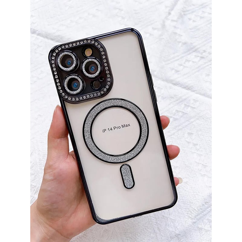 Picture of Glitter Diamond Wireless Charger Phone Cover for iphone 13 Pro Max Magnetic case with Camera Protector