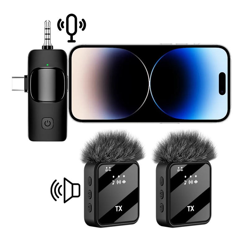 Picture of F11-2 Wireless Lavalier Microphone Dual Mic 3 in 1 Type-C Lightning 3.5mm Clip Mic for Mobile Vlog Recording Interview YouTube Facebook Live Noise Reduction Wireless Mic
