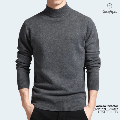 Picture of Premium Quality Dark Gray Color Cotton High Neck Full Sleeve Sweater  for Men(Dark Grey,Int:L)