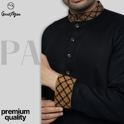 Picture of GoodMan Premium Black Color Semi Long Panjabi for Men.(Black,Int:XXL)