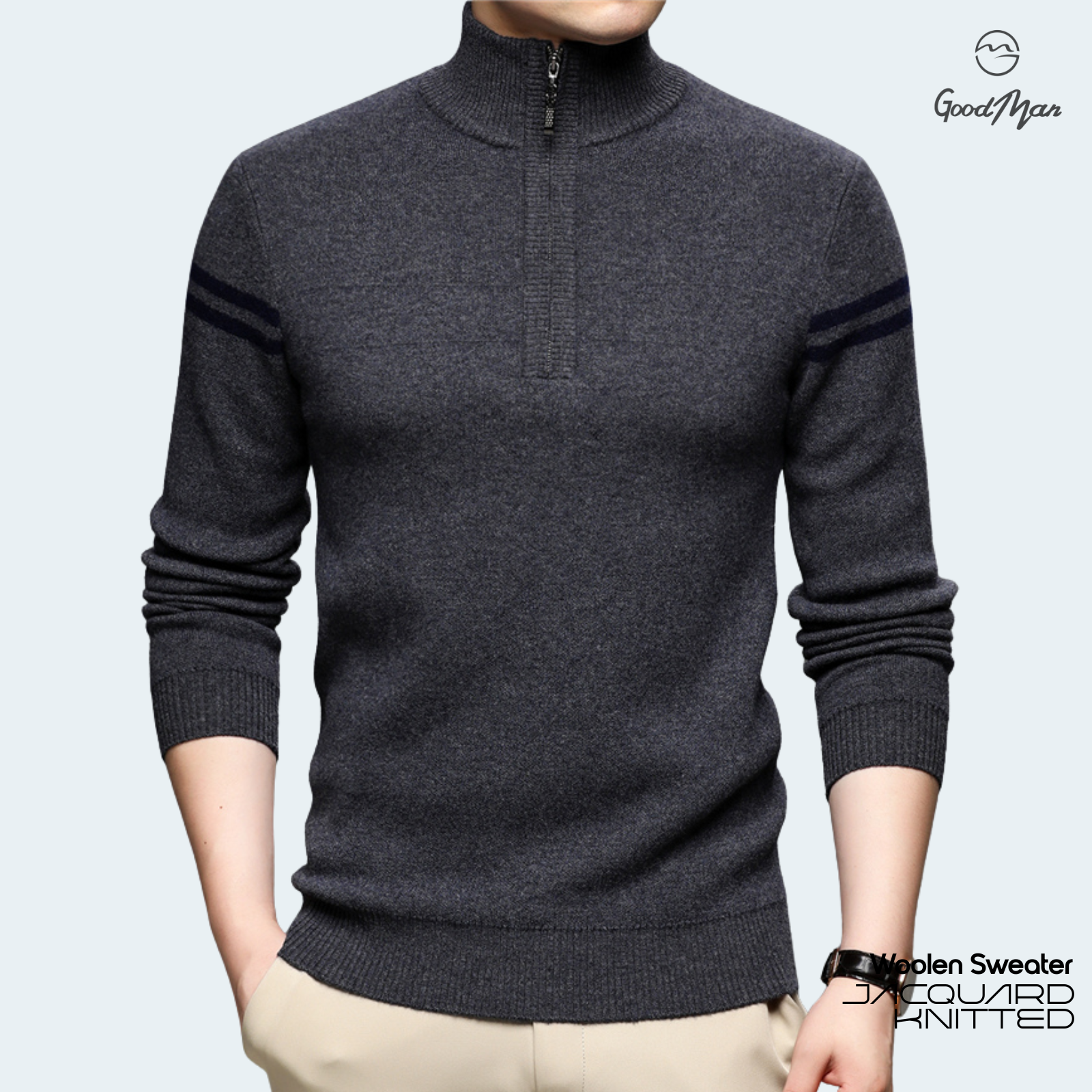 Picture of GoodMan Premium Quality Dark Gray Color High Neck Full Sleeve Zipper Sweater for Men.(Grey,Int:M)