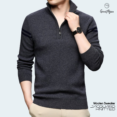 Picture of GoodMan Premium Quality Dark Gray Color High Neck Full Sleeve Zipper Sweater for Men.(Grey,Int:L)