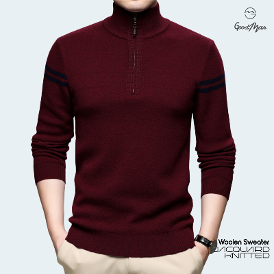 Picture of GoodMan Premium Quality Maroon Color High Neck Full Sleeve Zipper Sweater for Men.(Maroon,Int:L)