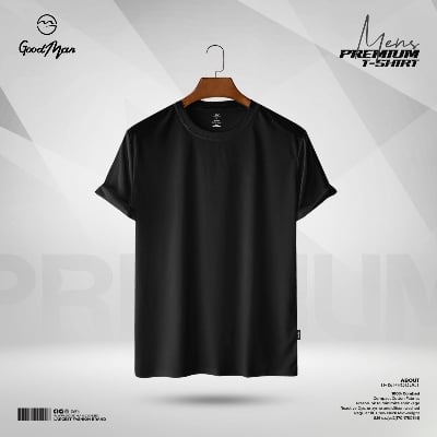 Picture of GoodMan Premium Quality Black Color Solid Cotton Short Sleeve T Shirt for Men.(Black,Int:XL)