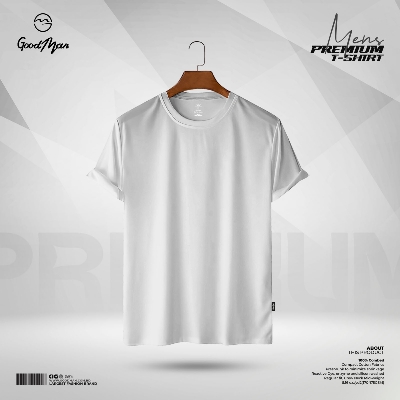 Picture of GoodMan Premium Quality White Color Solid Cotton Short Sleeve T Shirt for Men.(White,Int:M)