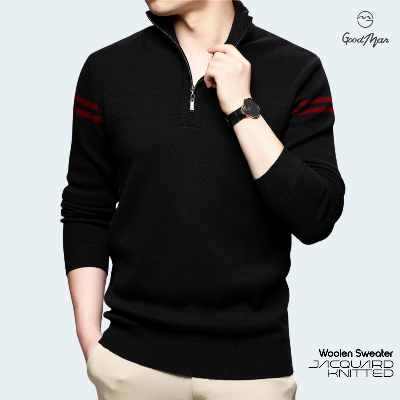 Picture of GoodMan Premium Quality Black Color Full Sleeve Zipper Sweater for Men.(Black,Int:M)