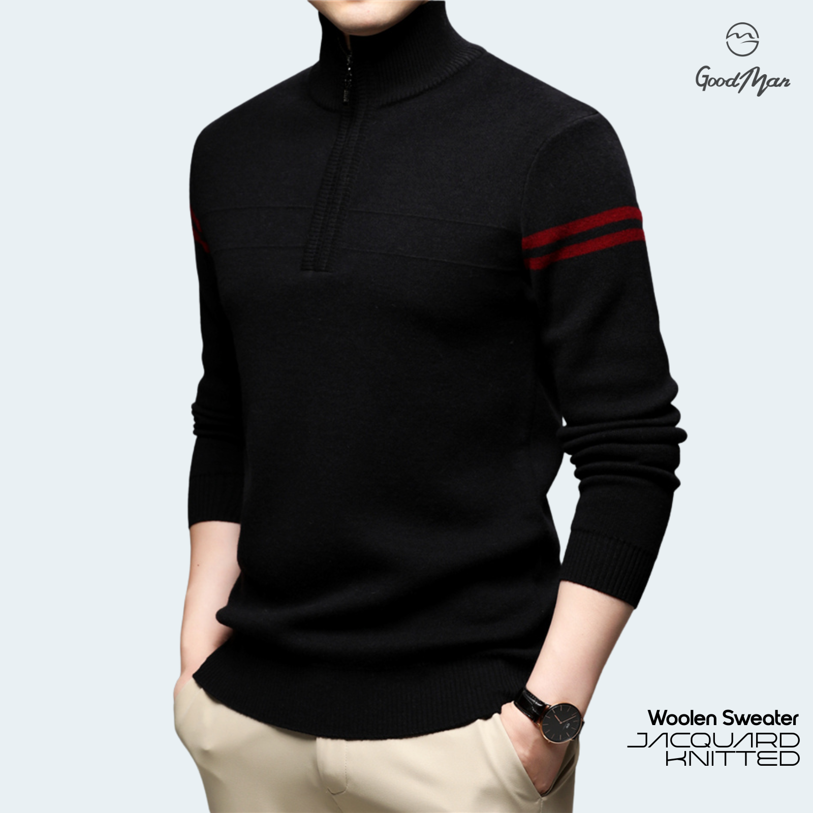 Picture of GoodMan Premium Quality Black Color Full Sleeve Zipper Sweater for Men.(Black,Int:M)