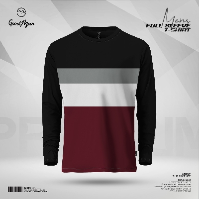 Picture of GoodMan Premium Quality Black Color Contrast Full Sleeve Tee Shirt for Men.(Black,Int:XL)