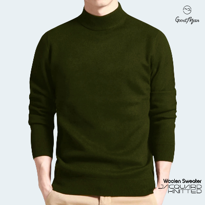 Picture of GoodMan Premium Quality Olive Color High Neck Full Sleeve Sweater for Men.(Olive,Int:L)