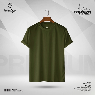 Picture of GoodMan Premium Quality Olive Color Solid Cotton Short Sleeve T Shirt for Men.(Olive,Int:XXL)