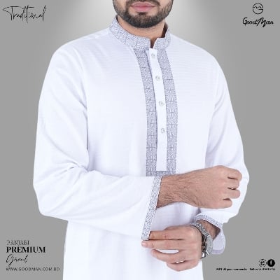 Picture of GoodMan Premium Quality White Color Semi Long Panjabi for Men.(White,Int:M)