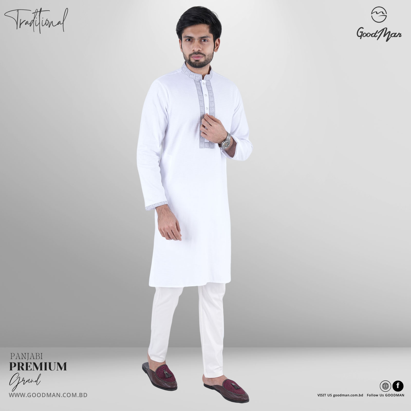 Picture of GoodMan Premium Quality White Color Semi Long Panjabi for Men.(White,Int:M)