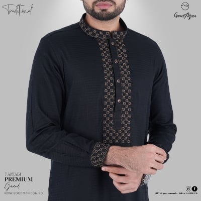 Picture of GoodMan Premium Quality Black Color Semi Long Panjabi for Men.(Black,Int:M)