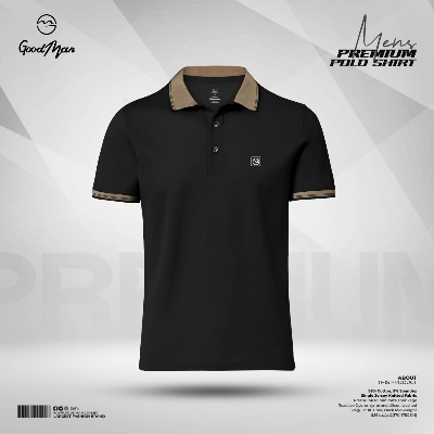 Picture of GoodMan Premium Quality Black Color Cotton Short Sleeve Polo T Shirt for Men.(Black,Int:XL)
