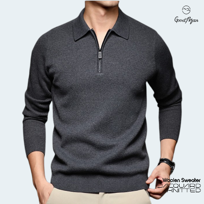Picture of GoodMan Premium Quality Dark Gray Color Full Sleeve Zipper Polo Sweater for Men.(Dark Grey,Int:M)