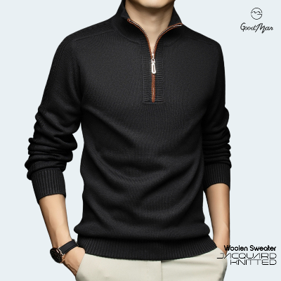 Picture of GoodMan Premium Quality Black Color Full Sleeve Zipper Sweater for Men.(Black,Int:L)