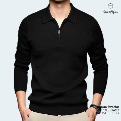 Picture of GoodMan Premium Quality Black Color Full Sleeve Zipper Polo Sweater for Men.(Black,Int:XXL)