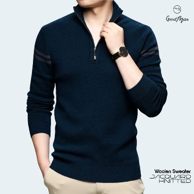 Picture of GoodMan Premium Quality Petrol Color Full Sleeve Zipper Sweater for Men.(Petrol,Int:L)