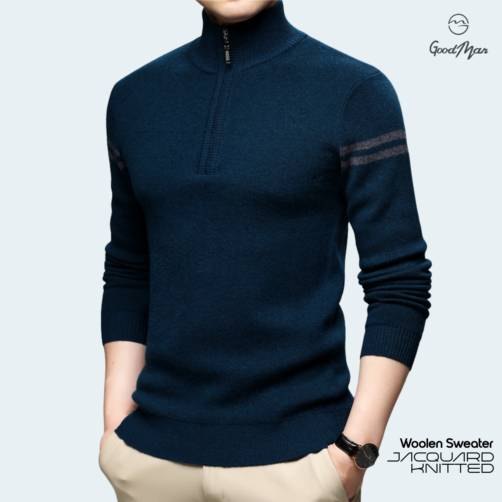 Picture of GoodMan Premium Quality Petrol Color Full Sleeve Zipper Sweater for Men.(Petrol,Int:L)