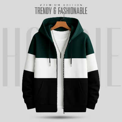 Picture of GoodMan Premium Quality Green Color Full Sleeve Hoodie Jacket for Men.(Green,Int:L)