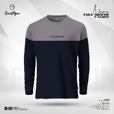 Picture of GoodMan Premium Quality Navy Blue Color Contrast Full Sleeve Tee Shirt for Men.(Navy Blue,Int:M)