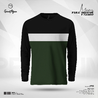 Picture of GoodMan Premium Quality Olive Color Contrast Full Sleeve Tee Shirt for Men.(Olive,Int:XXL)