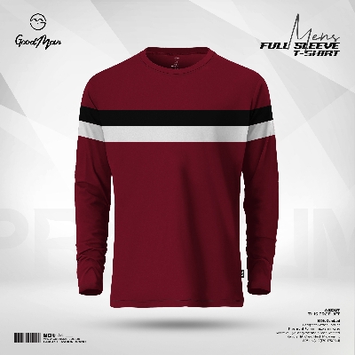 Picture of GoodMan Premium Quality Maroon Color Contrast Full Sleeve Tee Shirt for Men.(Maroon,Int:XL)