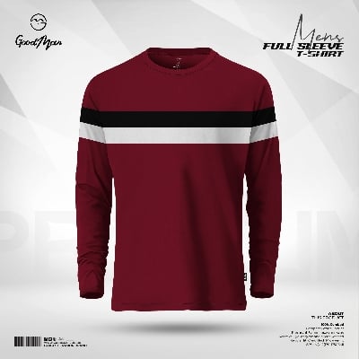 Picture of GoodMan Premium Quality Maroon Color Contrast Full Sleeve Tee Shirt for Men.(Maroon,Int:M)