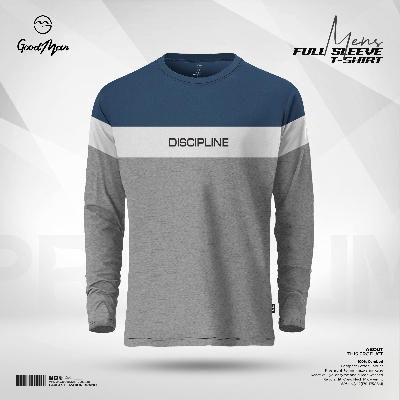 Picture of GoodMan Premium Quality Petrol Color Contrast Full Sleeve Tee Shirt for Men.(Petrol,Int:M)