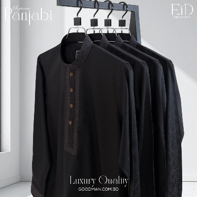 Picture of Luxury Quality Black Color Semi Long Panjabi.(Black,Int:XL)