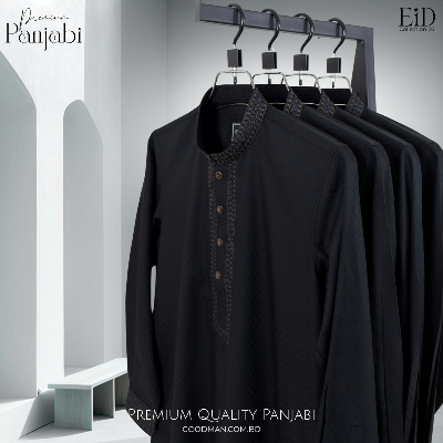 Picture of Premium Quality Black Color Semi Long Panjabi for Men.(Black,Int:L)