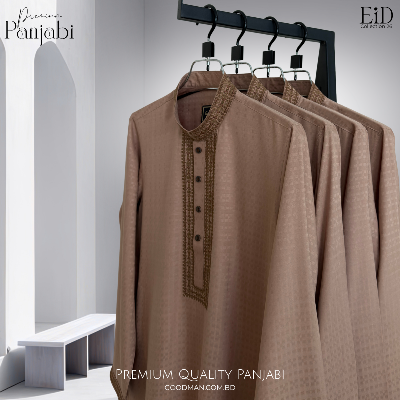 Picture of Premium Quality Biscuit Color Semi Long Panjabi for Men(Biscuit,Int:XL)