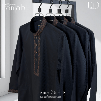 Picture of Luxury Quality Black Color Semi Long Panjabi for Men.(Black,Int:XL)
