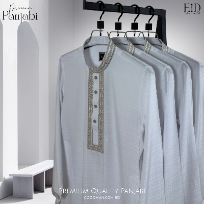 Picture of Premium Quality White Color Semi Long Panjabi for Men.(White,Int:M)