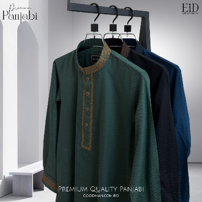 Picture of Luxury Quality Turquoise Color Semi Long Panjabi for Men.(Turquoise,Int:XL)