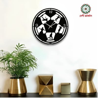 Picture of Football Shape Decorative Wooden Board Wall Clock for Home Décor -1065(Black)